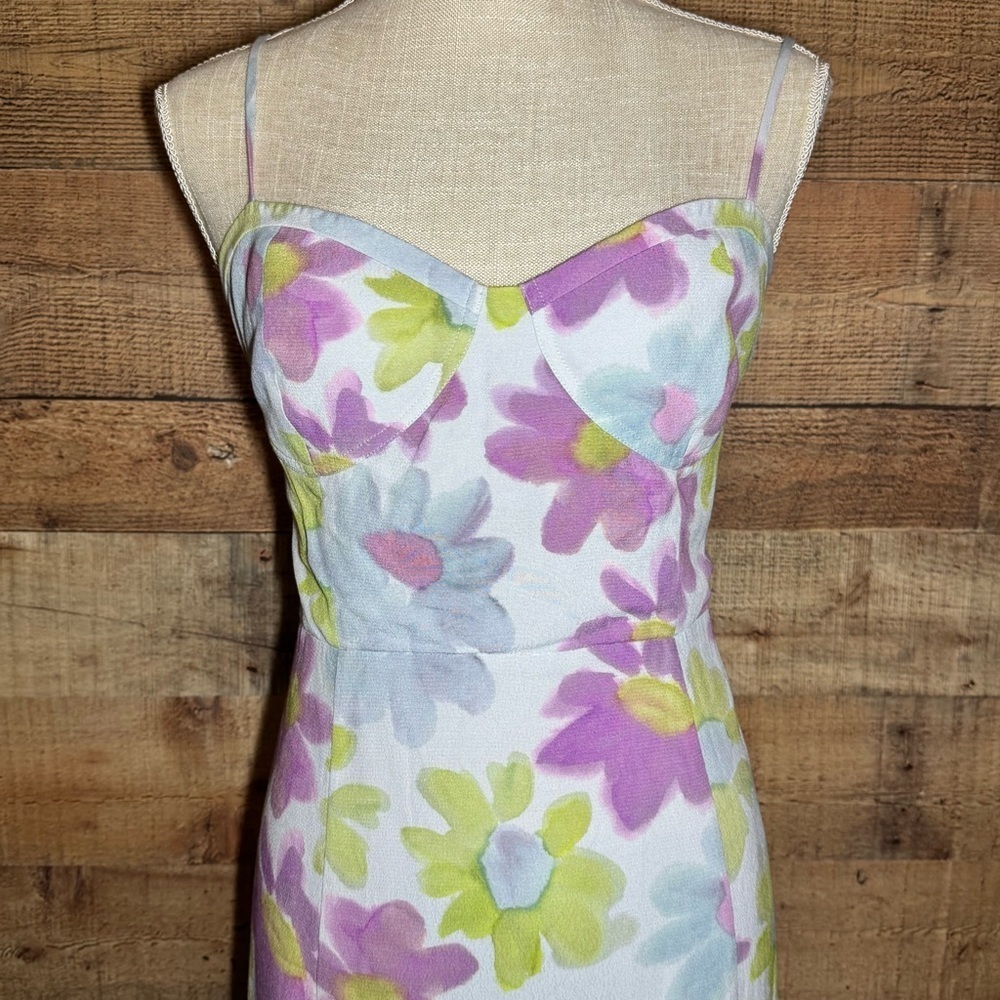 Aritzia Sunday Best Viola Midi Dress Sky/Pear Green Floral Sleeveless Size L - Picture 8 of 16